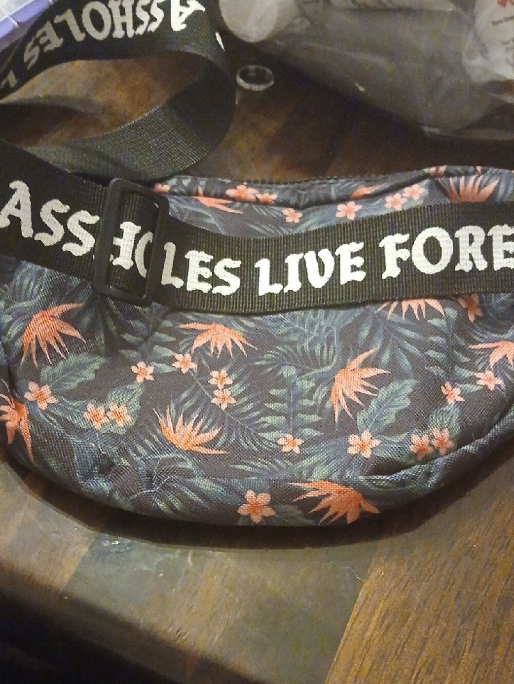 Emotional Baggage Floral Waist Bag - Navy with Coral Accents - Picture 2 of 3
